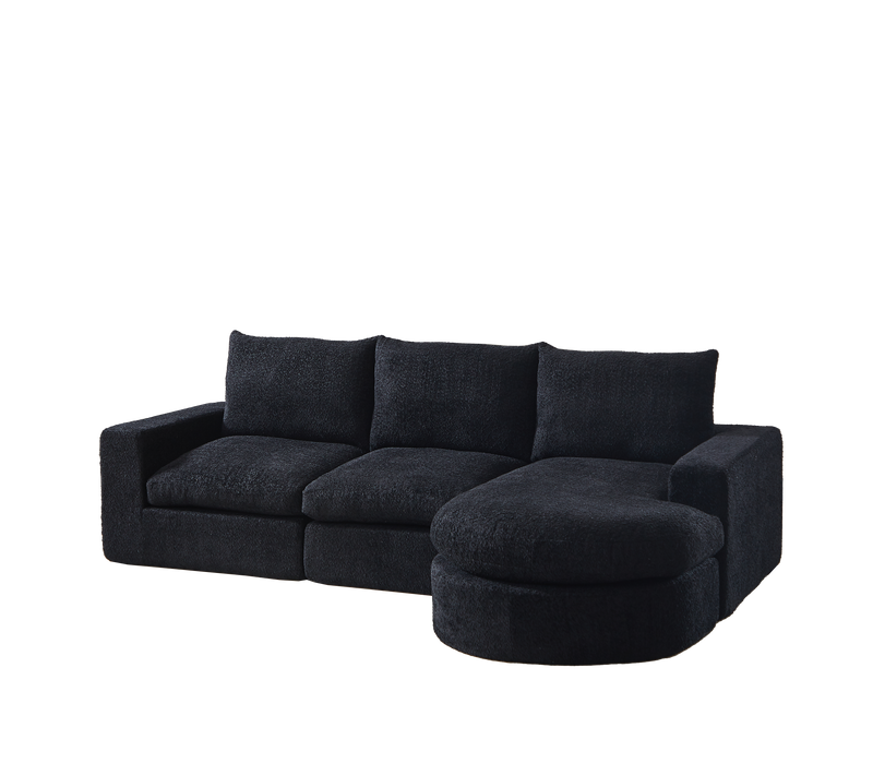 Canapé Modulable En Chenille Noir Avec Chaise Longue Et Coussins Ergonomiques
