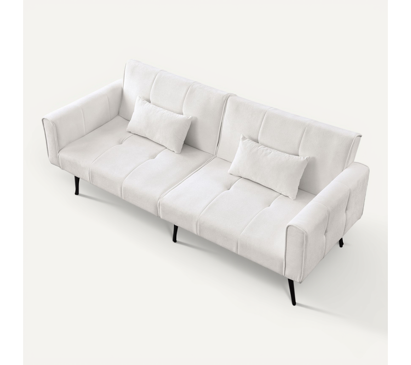 Canapé-lit Futon 2 Places 175 Cm En Velours Côtelé, Convertible Beige