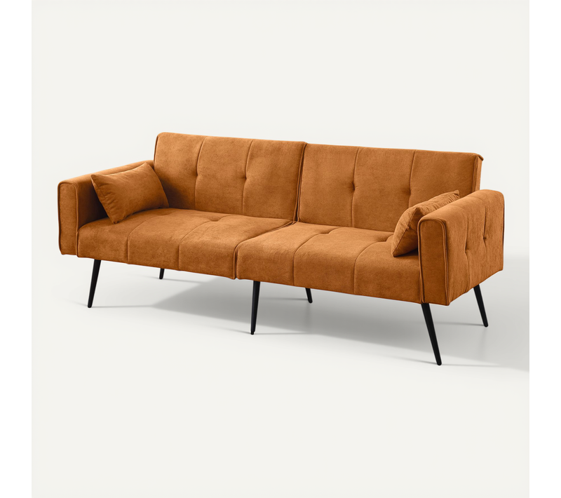 Canapé-lit Futon 2 Places 175 Cm En Velours Côtelé, Convertible Orange