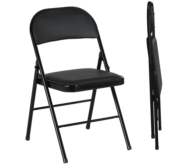 Lot De 2 Chaises Pliantes En Métal Avec Assise En Simili, Noir
