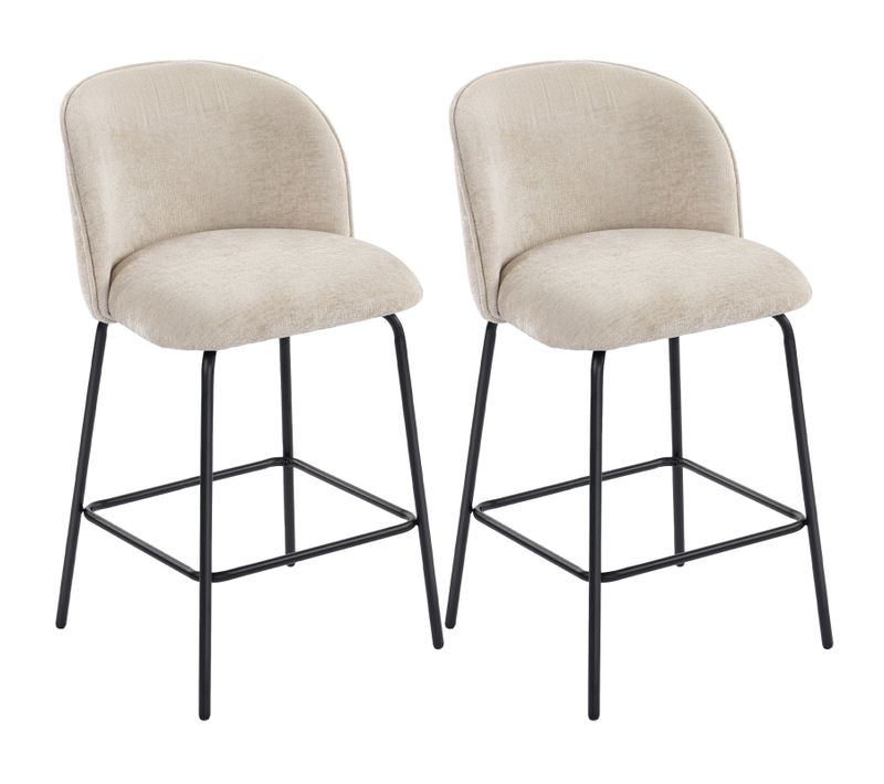 Lot De 2 Tabourets De Bar Avec Dossier Et Repose-pieds, Beige