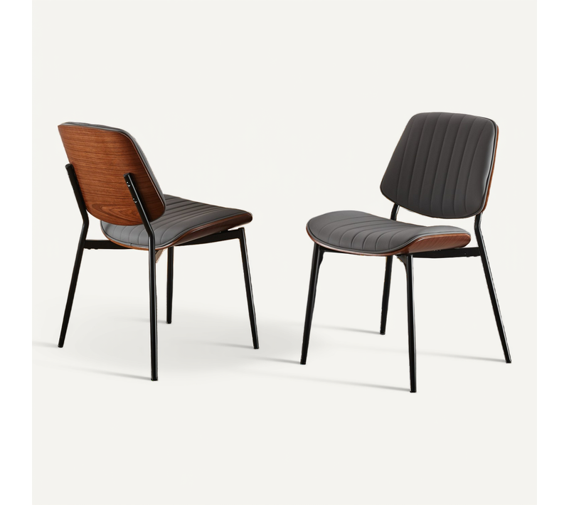 Chaises Mid-century Modern 2 Pièces Simili Gris Avec Dossier Bois Courbé