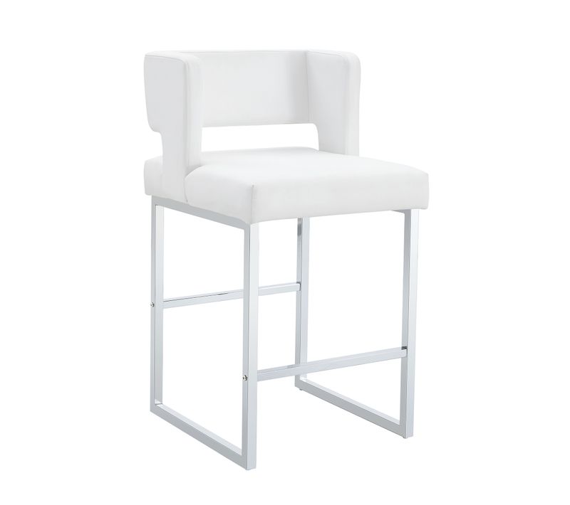Lot De 2 Tabourets De Bar Nordiques Blancs, Assise Carrée Et Pieds Argentés