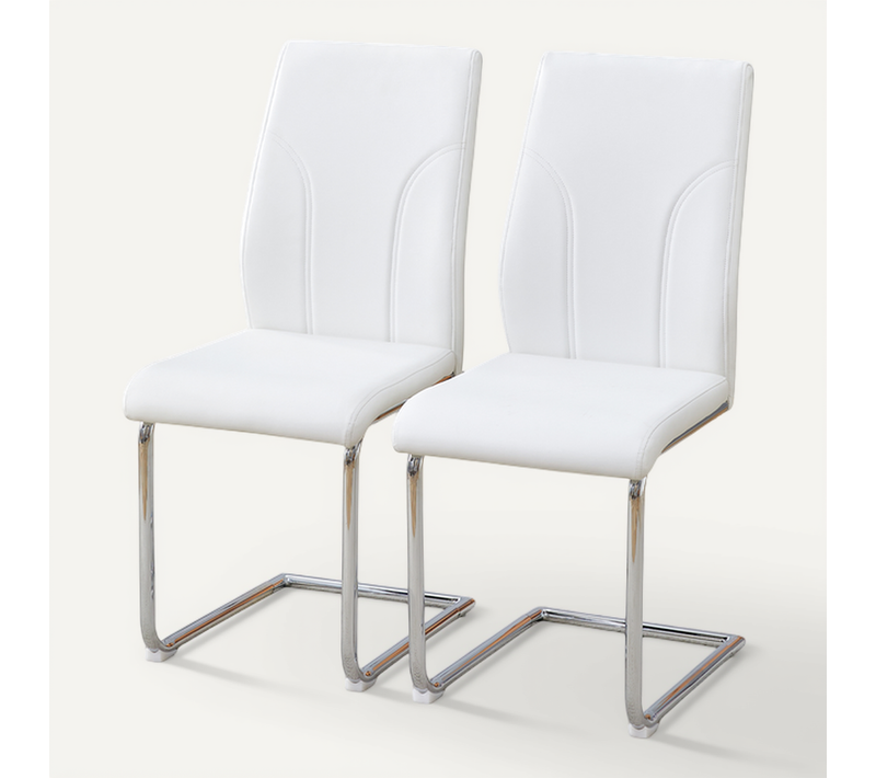 Lot De 2 Chaises De Salle à Manger En Pu Blanc Avec Pieds En Métal Argenté