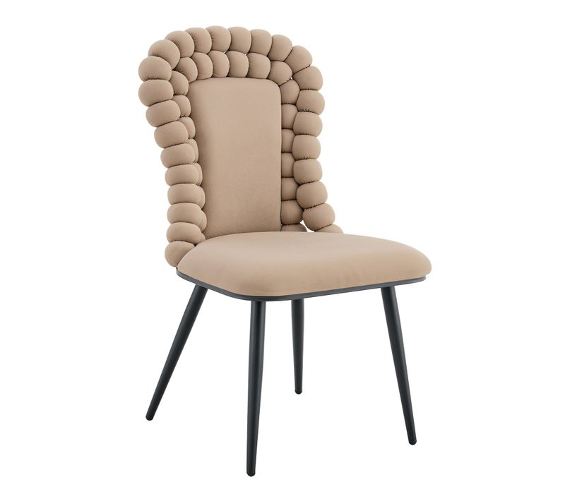 Lot De 2 Chaises En Velours Camel, Dossier Chaînes Sphériques, Pieds Dorés