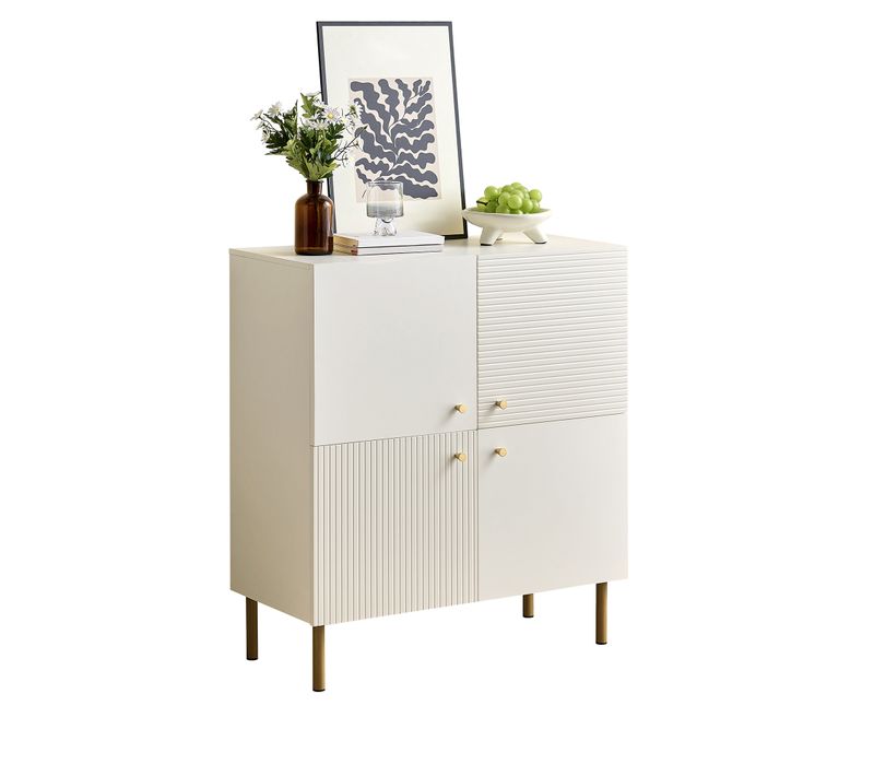 Buffet Blanc Moderne Avec Poignées En Zinc Et Pieds En Acier