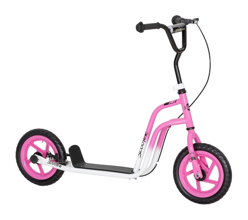 Trottinette Enfant Réglable Avec Grandes Roues Et Frein à Main, Rose