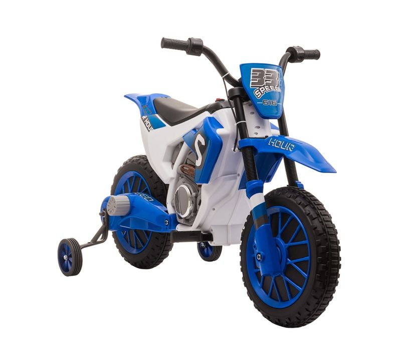 Moto Électrique Enfant 12v Avec Roues Stabilisatrices Et Suspension, Bleu/blanc