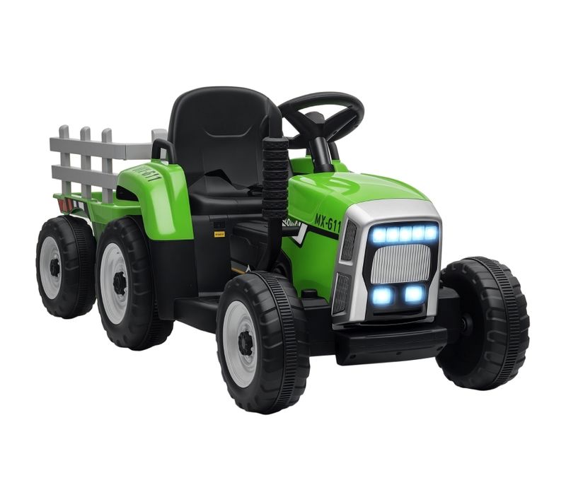 Tracteur Électrique Enfant Avec Télécommande Parentale, 6 Km/h, Vert/noir