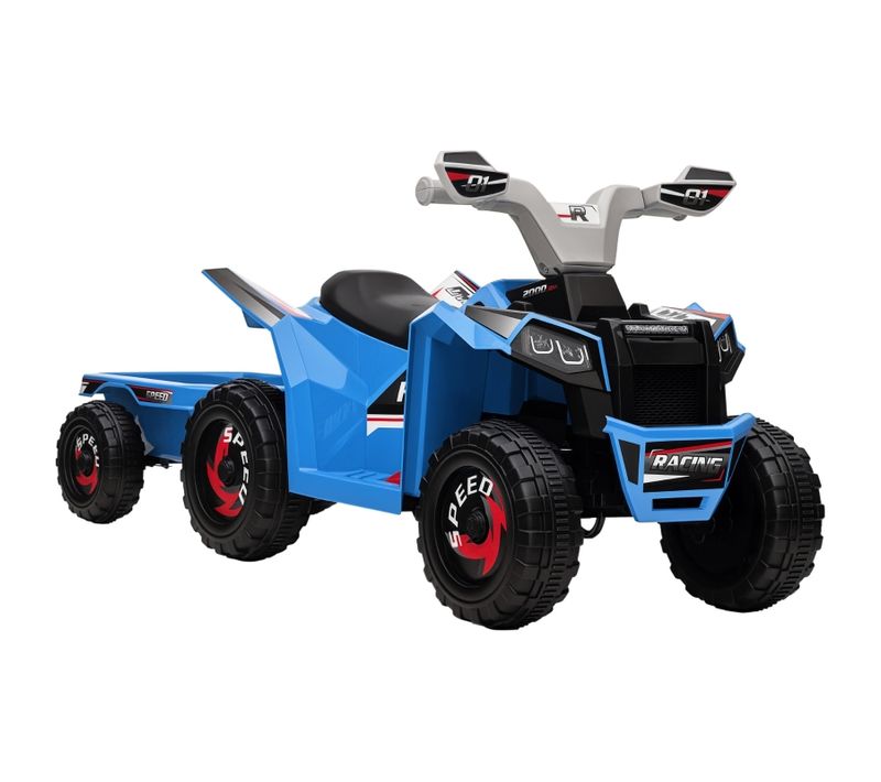 Quad Électrique Enfant Avec Télécommande, 2,5 Km/h, Bleu, Avec Remorque