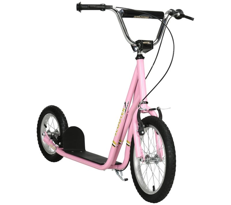 Trotinette Enfant Avec Freins, Pneus Gonflables 16", Réglable, Rose