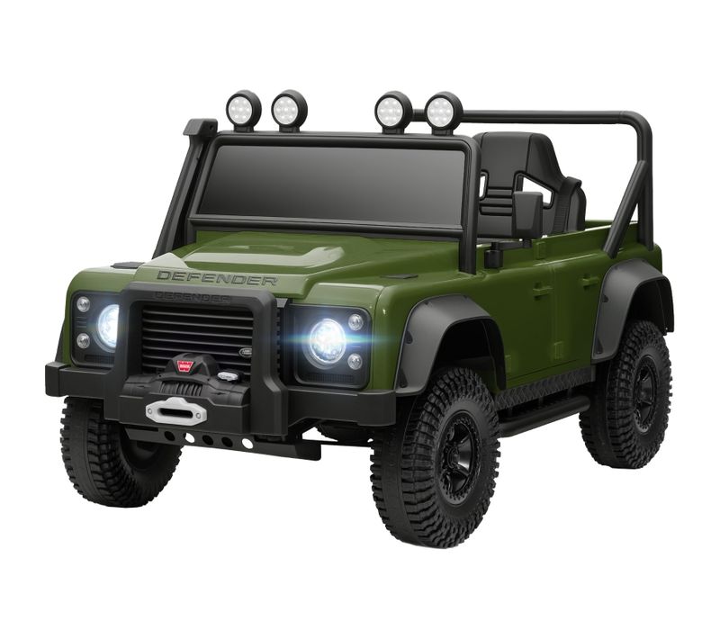 Voiture Électrique Enfant 12v Land Rover Defender Avec Télécommande, LED Et Musique, Verte