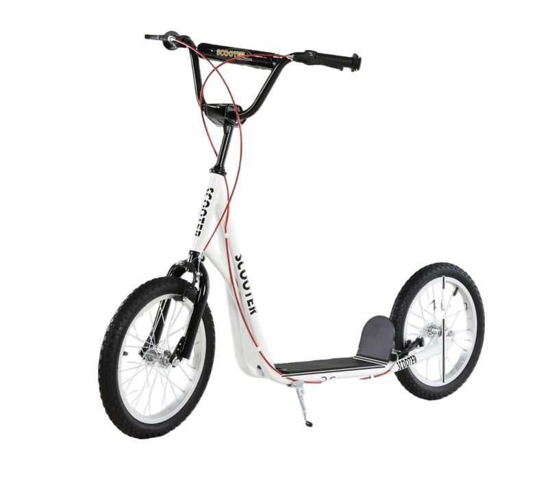Trotinette Enfant 16" Pliable Avec Pneus Gonflables Et Freins à Main, Blanche