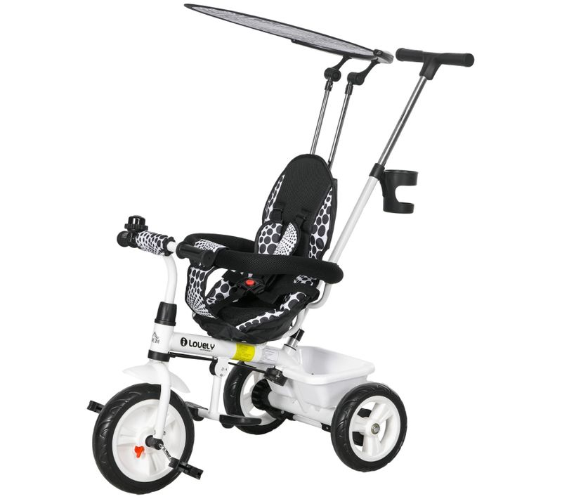 Tricycle Enfant 6-en-1 Blanc Avec Toit, Guidon Parent Et Panier 1-5 Ans