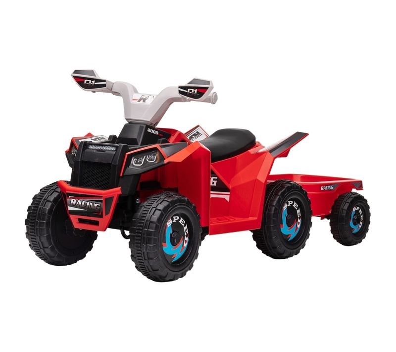 Quad Électrique Enfant Rouge 2,5 Km/h Avec Remorque, 1,5-3 Ans