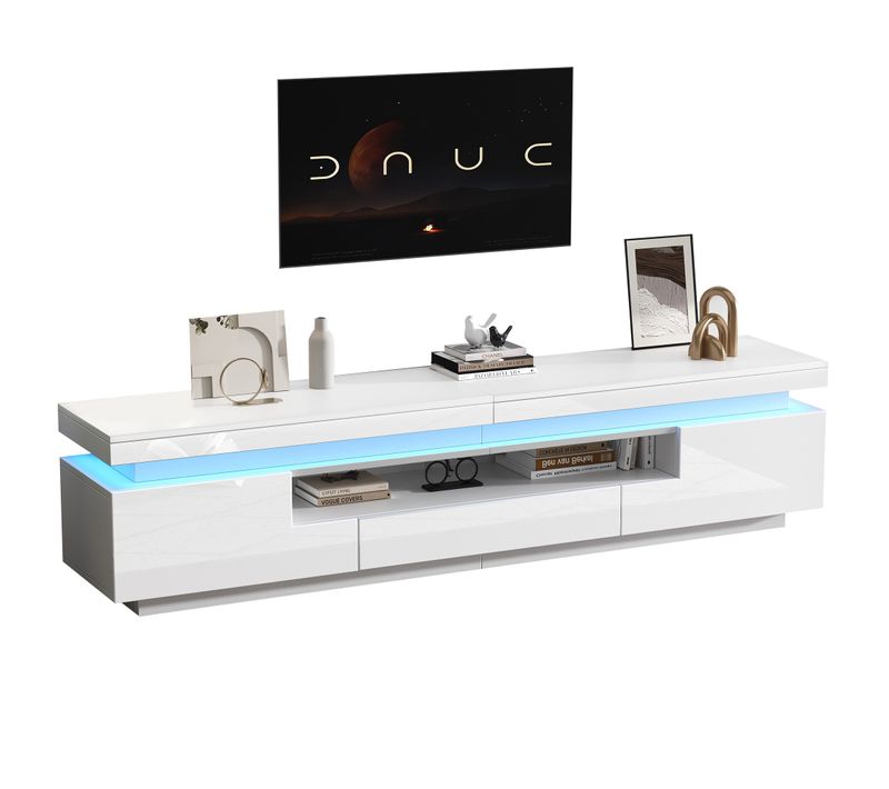 Meuble TV 175 Cm Blanc Avec 2 Armoires L, 1 Tiroir Et LED, Pour TV 75''