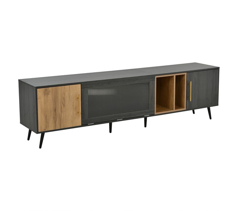 Meuble TV élégant 200 Cm Gris Et Bois Pour TV Jusqu’à 90 Pouces