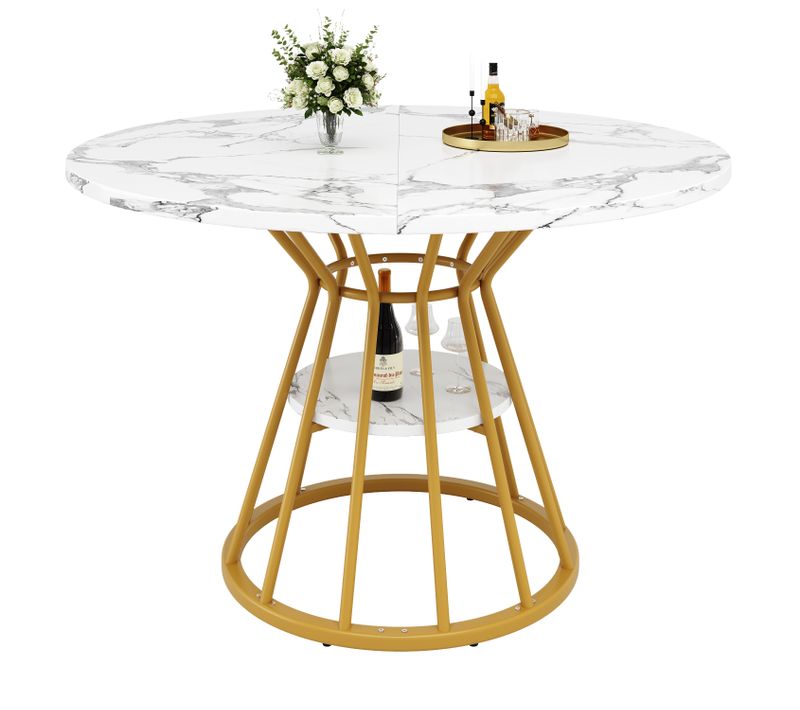 Table Ronde Design Marmo Métal Noir Et Doré Pour Cuisine Et Salon