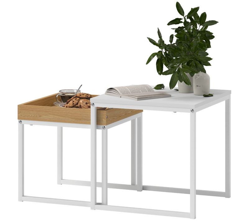 Ensemble 2 Tables Basses Modernes Blanches Pour Petits Espaces
