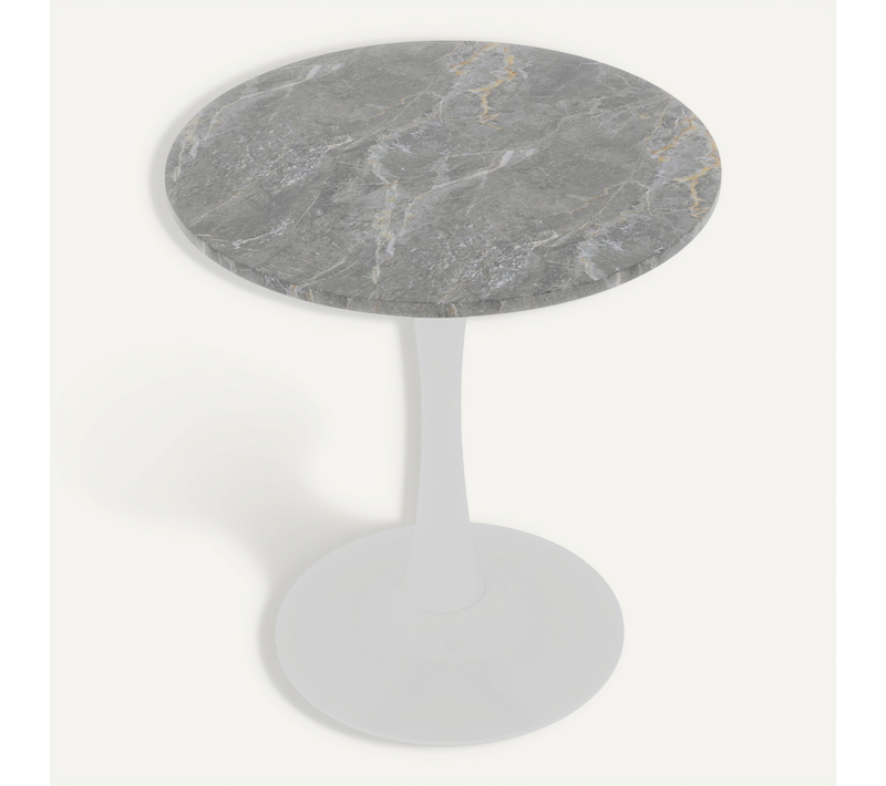 Table Ronde 70 Cm Style Mid-century Avec Plateau Marbre Gris Foncé Pour 2-4 Personnes