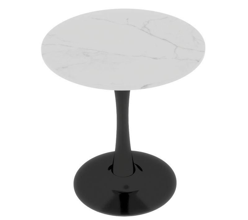 Table Ronde 70 Cm Style Mid-century Avec Plateau Marbre Blanc Et Pieds Noirs