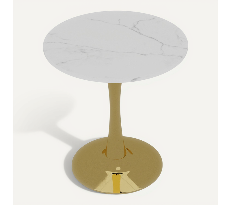 Table Ronde 70 Cm Style Mid-century Avec Plateau Marbre Blanc Et Pieds Dorés