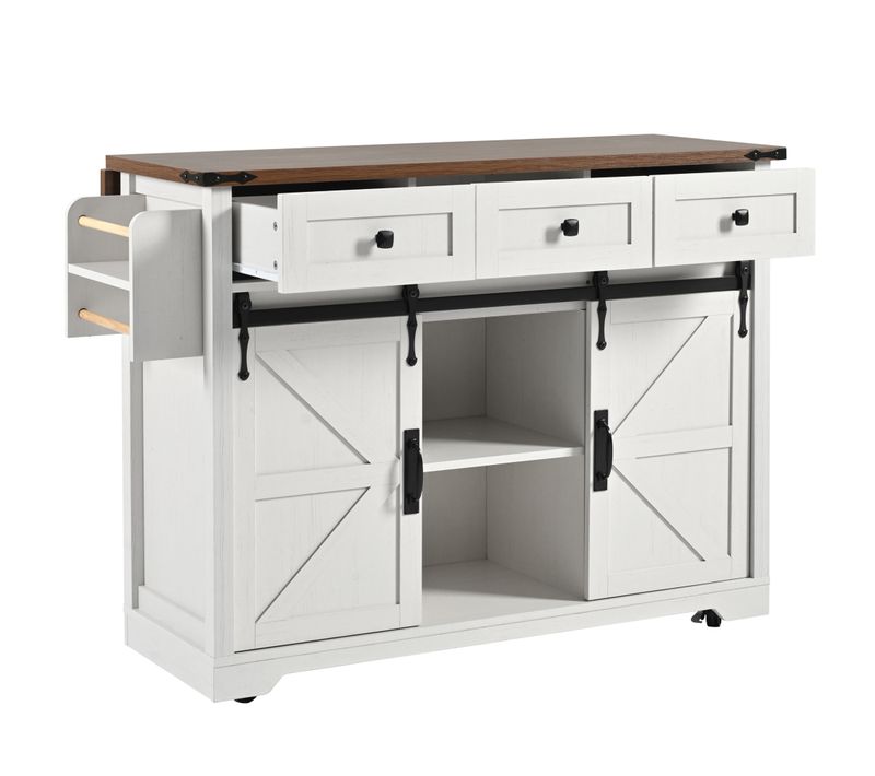 Desserte De Cuisine Blanc Avec Plateau Extensible, Chariot De Service à Roulettes 140 Cm