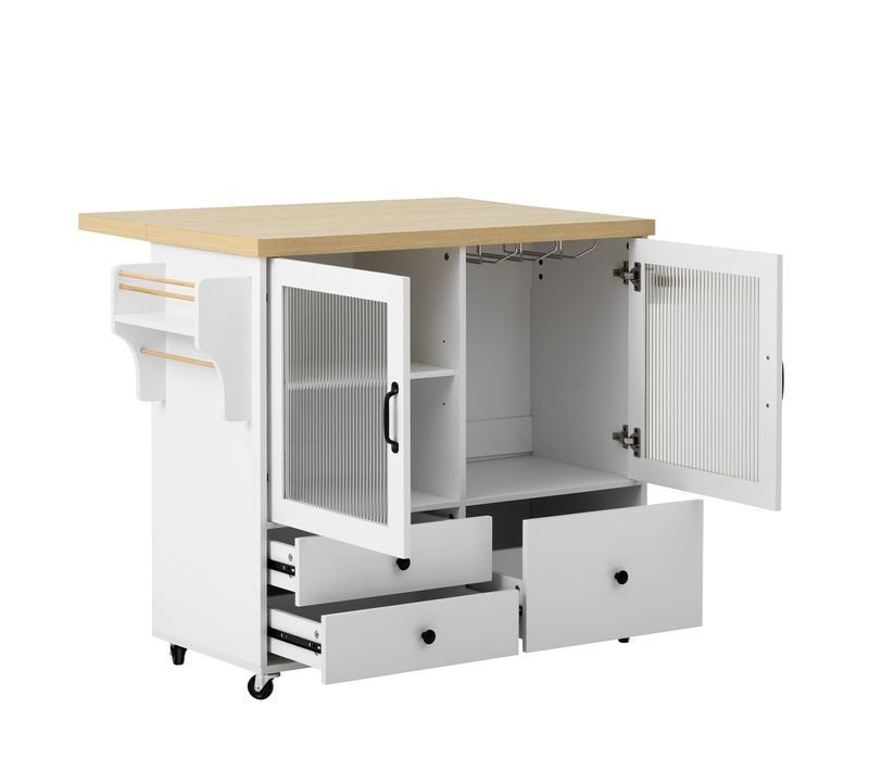 Desserte De Cuisine Mobile Blanc Avec Table Extensible Et Support à Verres