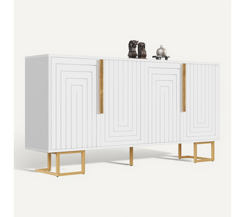 Buffet Blanc Géométrique Avec Poignées Et Pieds Dorés 152×40×75 Cm