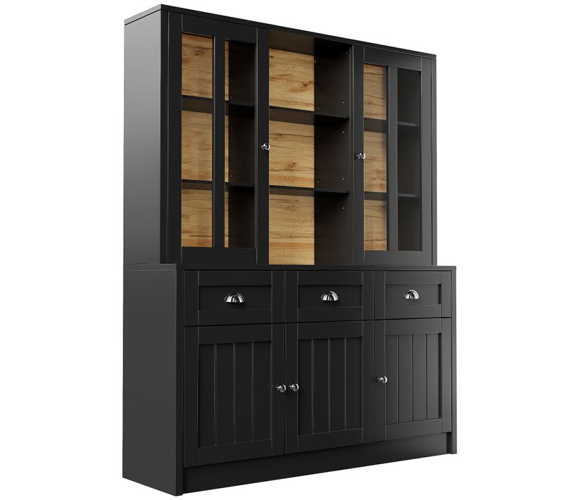 Buffet Meuble De Rangement Noir Pour Salon, Cuisine Et Salle à Manger 140×38,5×175 Cm