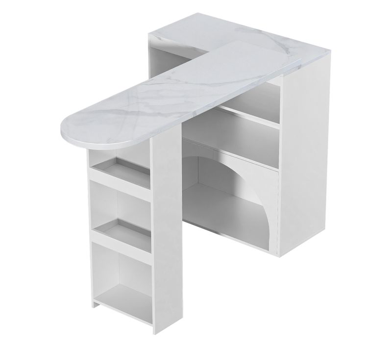 Table Bar Extensible Moderne Avec Espace Animal, Plateau Effet Marbre, 120–180 Cm