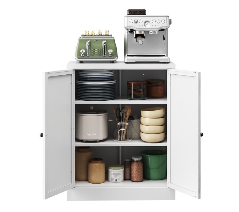 Buffet De Cuisine Métal Blanc 88 Cm Avec Étagères Réglables Et Design Compact