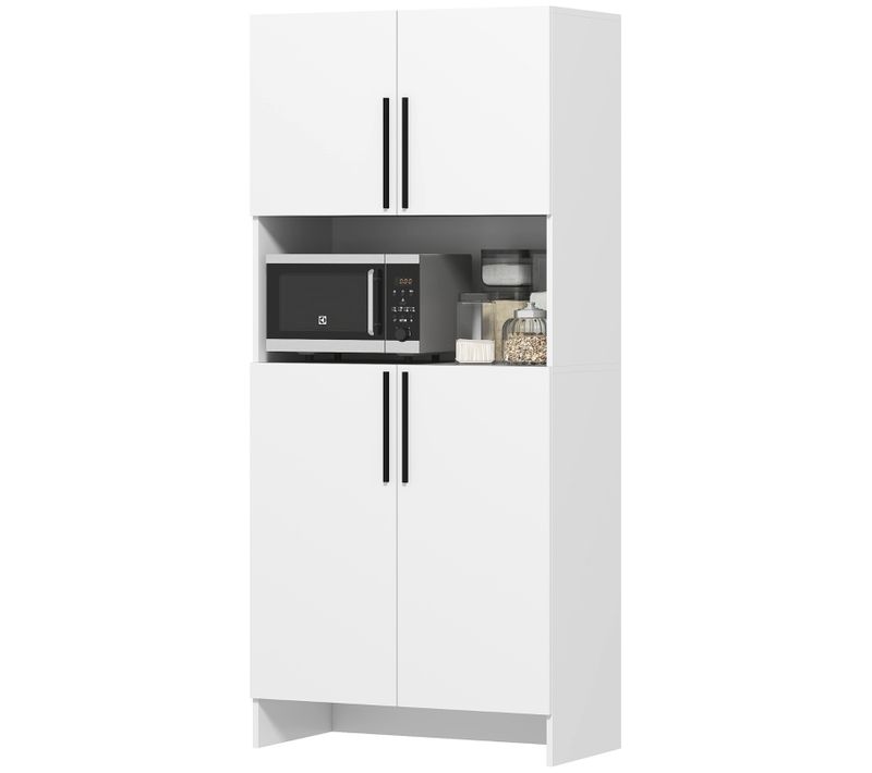 Buffet De Cuisine Blanc Avec étagères, Armoires Et Plan Pour Micro-ondes