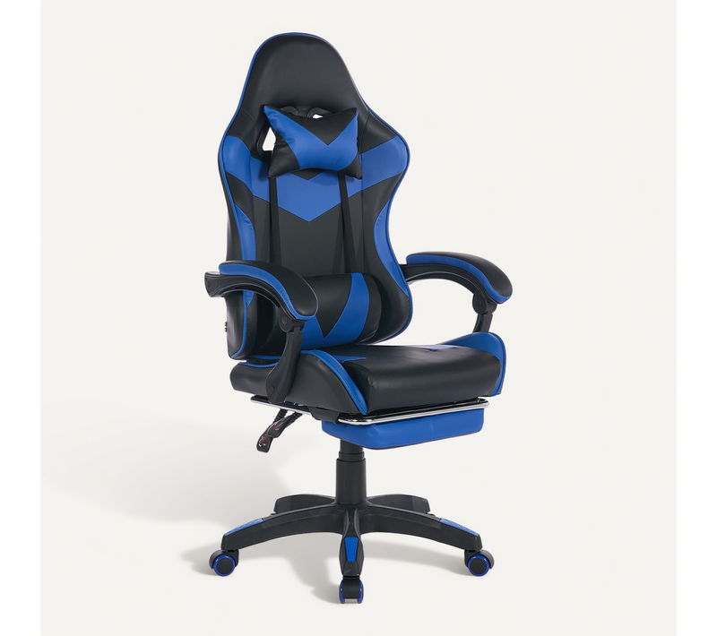 Fauteuil Gaming Ergonomique Noir/bleu Avec Massage, Support Lombaire Et Repose-pieds