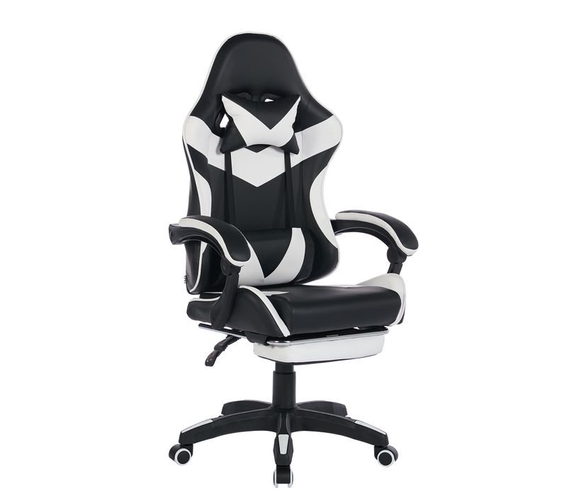 Fauteuil Gaming Ergonomique Noir/blanc Avec Massage, Support Lombaire Et Repose-pieds
