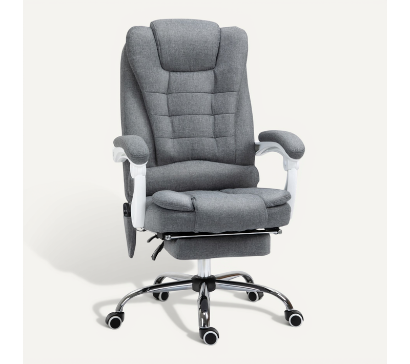 Fauteuil De Bureau Gris Avec Massage, Chauffage, Repose-pieds Et Dossier Inclinable