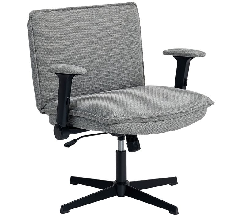 Chaise De Bureau En Lin Gris Avec Accoudoirs Rabattables Et Siège Large