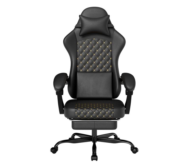 Fauteuil Gamer Noir En Pvc Avec Massage, Repose-pieds Et Appui Lombaire Ergonomique