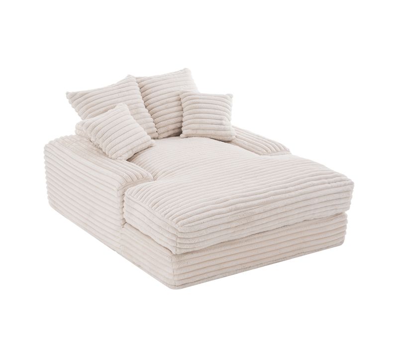 Canapé En Velours Côtelé Avec 4 Coussins, Sofa-lit Confortable Sans Montage, Beige