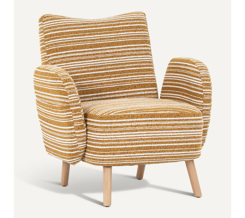 Fauteuil Moderne En Tissu à Motifs Circulaires Avec Poches Latérales Et Pieds En Bois, Jaune