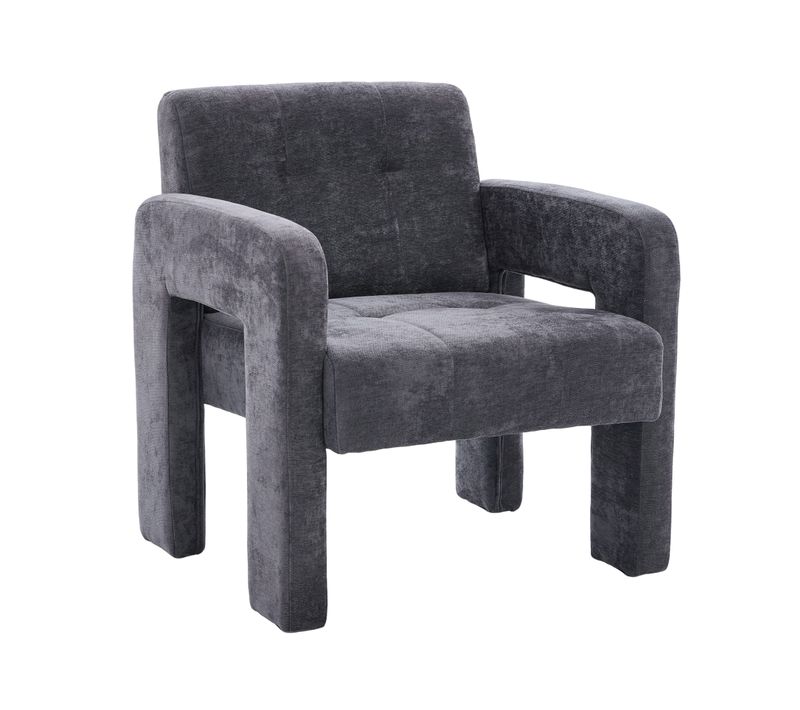 Fauteuil Nordique Minimaliste En Chenille Gris, Confortable Et Polyvalent Pour Salon Et Bureau
