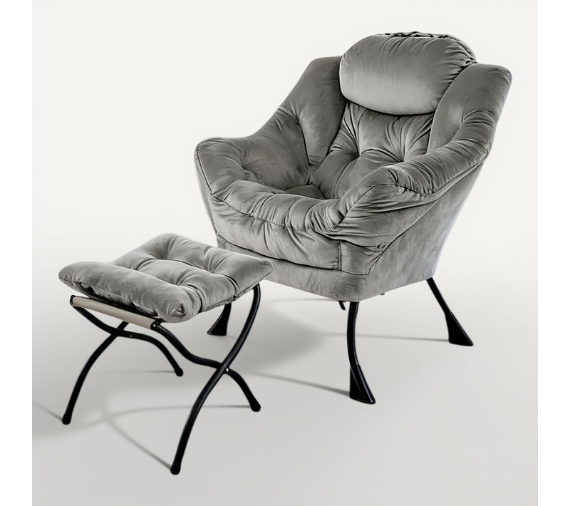 Fauteuil Relax Avec Repose-pieds Et Poche Latérale, Confortable Pour Salon Et Bureau, Gris