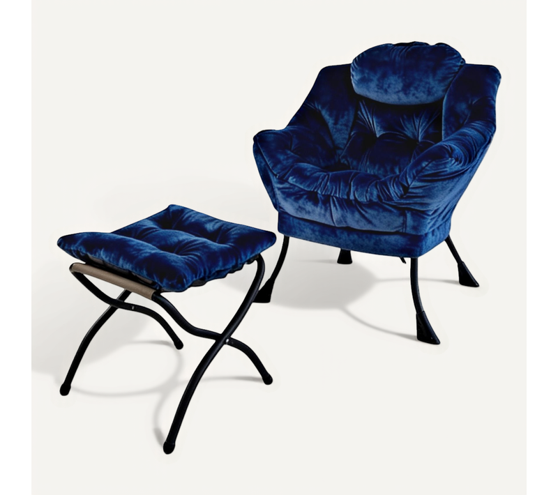 Fauteuil Relax Avec Repose-pieds Et Poche Latérale, Confortable Pour Salon Et Bureau, Bleu Foncé