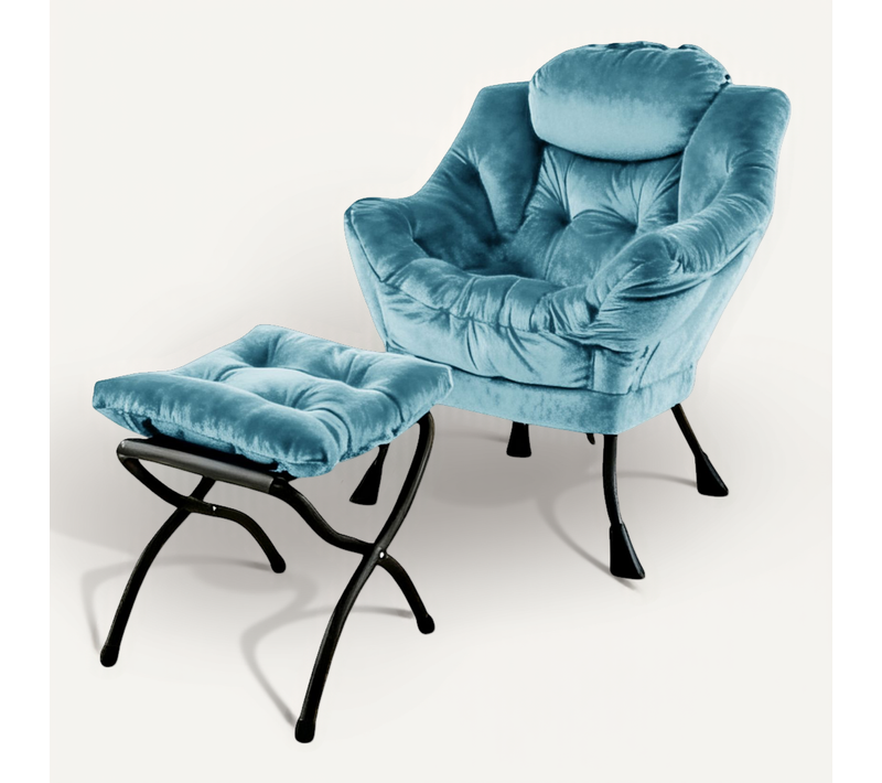 Fauteuil Relax Avec Repose-pieds Et Poche Latérale, Confortable Pour Salon Et Bureau, Bleu