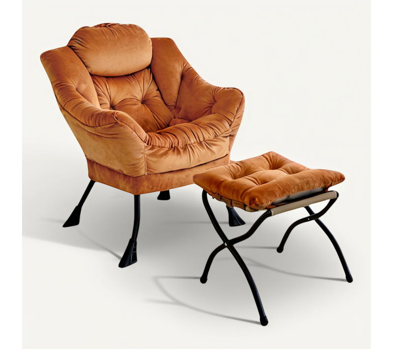 Fauteuil Relax Avec Repose-pieds Et Poche Latérale, Confortable Pour Salon Et Bureau, Orange