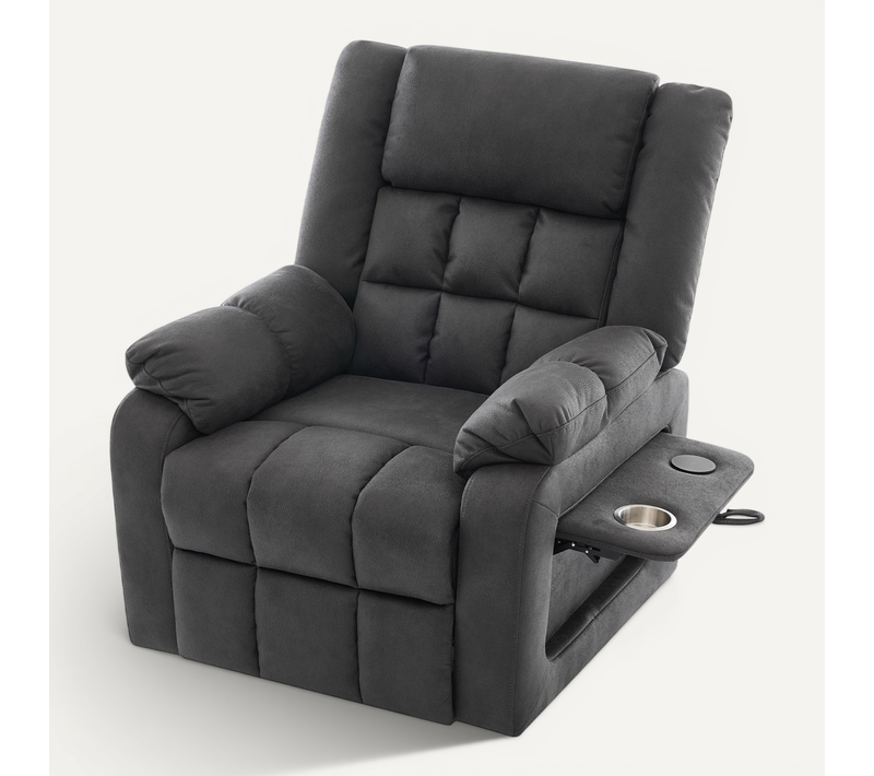 Fauteuil TV électrique Gris Avec Massage, Chaleur, Support Et Ports USB Pour Seniors