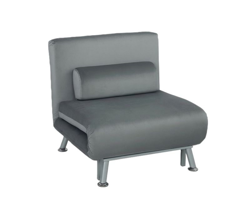 Fauteuil-lit Pliant En Velours Gris Avec Dossier Inclinable, 2-en-1