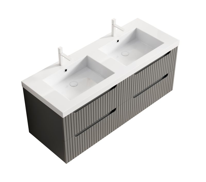 Meuble Vasque Suspendu 120 cm Avec 2 Lavabos Intégrés Et Tiroirs Gris Foncé