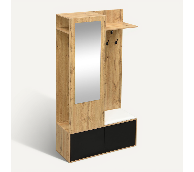 Vestiaire D’entrée élégante Pour Hall Avec Miroir, Banc, étagères Et Crochets