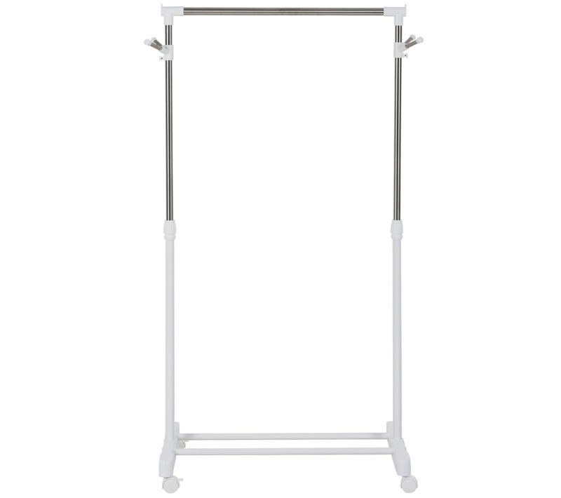 Portant Roulant Réglable En Hauteur Avec Étagère Inférieure Et 4 Roulettes, Blanc